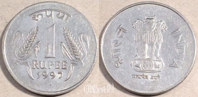 Индия 1 рупия 1997 года, KM# 92.2, 51-159