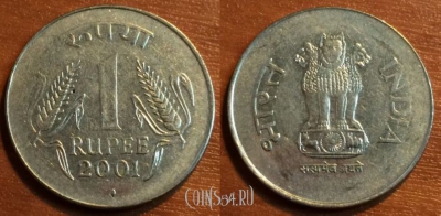 Индия 1 рупия 2001 год, см. сост., 42-161