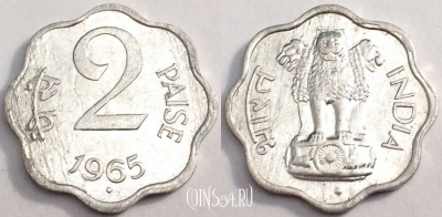 Индия 2 пайс 1965 год, KM# 13.1, 78-013a