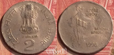 Индия 2 рупии 1998 года, Калькутта, KM# 121.3, 397-060
