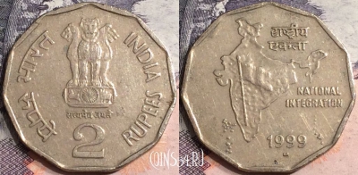 Индия 2 рупии 1999 года, London, KM# 121.3, a075-064