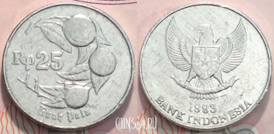 Индонезия 25 рупий 1993 года, KM 55, 117-084