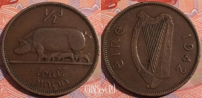 Ирландия 1/2 пенни 1942 года, KM# 10, 181-108