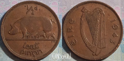 Ирландия 1/2 пенни 1943 года, KM# 10, a069-101