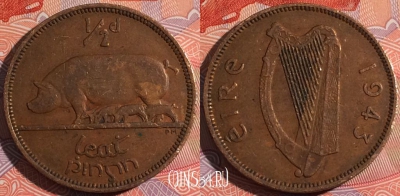 Ирландия 1/2 пенни 1943 года, KM# 10, a136-084