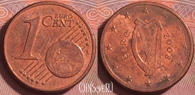 Ирландия 1 евроцент 2008 года, KM# 32, 192k-051