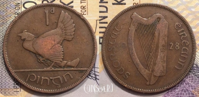 Ирландия 1 пенни 1928 года, KM# 3, 154-006