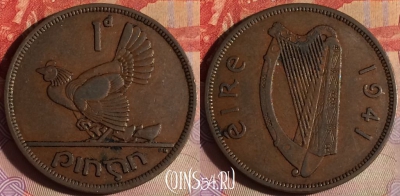 Ирландия 1 пенни 1941 года, KM# 11, 336g-073