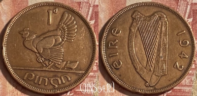 Ирландия 1 пенни 1942 года, KM# 11, 058p-103