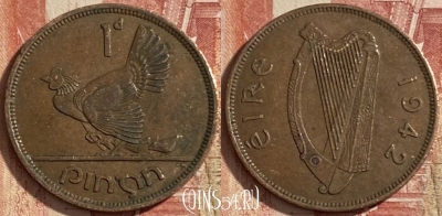 Ирландия 1 пенни 1942 года, KM# 11, 483р-111