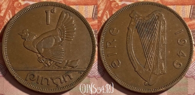 Ирландия 1 пенни 1949 года, KM# 11, 489р-137 ♛