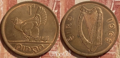 Ирландия 1 пенни 1968 года, KM# 11, 322q-135