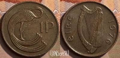 Ирландия 1 пенни 1976 года, KM# 20, 270s-133 ♛