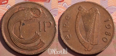 Ирландия 1 пенни 1980 года, KM# 20, 099c-089