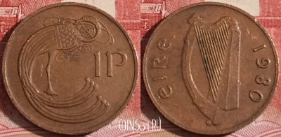 Ирландия 1 пенни 1980 года, KM# 20, 220-023