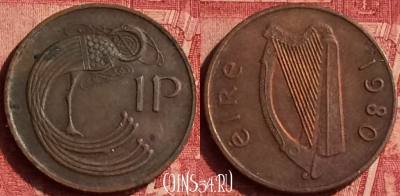 Ирландия 1 пенни 1980 года, KM# 20, 354o-065