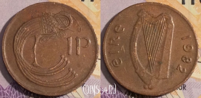 Ирландия 1 пенни 1982 года, KM# 20, 186a-008