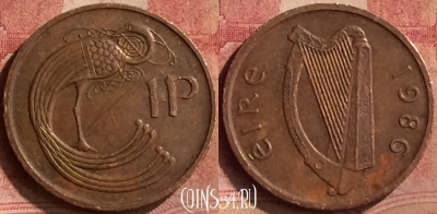 Ирландия 1 пенни 1986 года, KM# 20, 136m-089