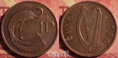 Ирландия 1 пенни 1986 года, KM# 20, 174j-027