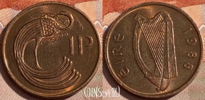 Ирландия 1 пенни 1988 года, KM# 20, 280q-053 ♛