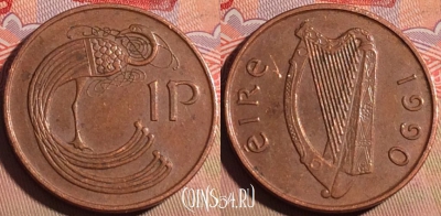 Ирландия 1 пенни 1990 года, KM# 20a, 211a-015
