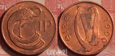 Ирландия 1 пенни 1990 года, KM# 20a, 314k-013
