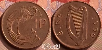 Ирландия 1 пенни 1990 года, KM# 20a, 418-016