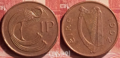 Ирландия 1 пенни 1992 года, KM# 20a, 170m-107