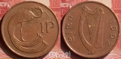 Ирландия 1 пенни 1992 года, KM# 20a, 171m-026