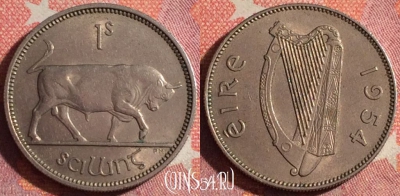 Ирландия 1 шиллинг 1954 года, KM# 14a, 364-136