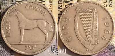 Ирландия 1/2 кроны 1964 года, KM# 16a, 157-011