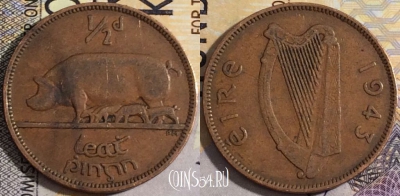 Ирландия 1/2 пенни 1943 года, KM# 10, 157-056