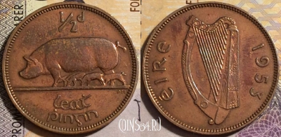 Ирландия 1/2 пенни 1953 года, KM# 10, 157-052