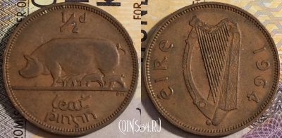 Ирландия 1/2 пенни 1964 года, KM# 10, 157-057
