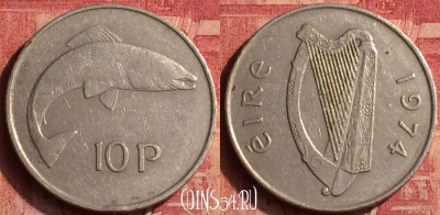 Ирландия 10 пенсов 1974 года, KM# 23, 369o-144