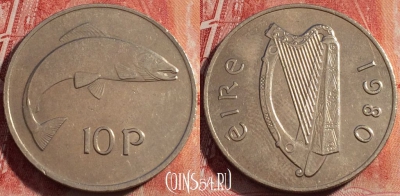 Ирландия 10 пенсов 1980 года, KM# 23, 260-109