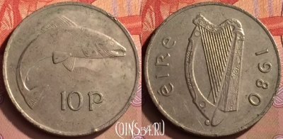 Ирландия 10 пенсов 1980 года, KM# 23, 425-084
