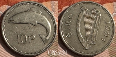 Ирландия 10 пенсов 1993 года, KM# 29, 140s-084
