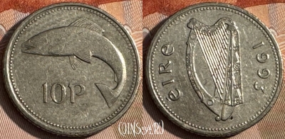 Ирландия 10 пенсов 1993 года, KM# 29, 144s-098