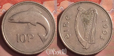 Ирландия 10 пенсов 1993 года, KM# 29, 189k-034