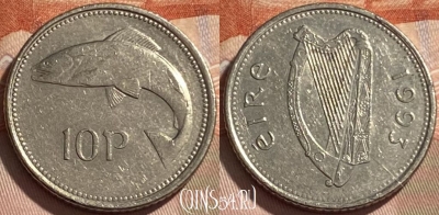 Ирландия 10 пенсов 1993 года, KM# 29, 496р-095