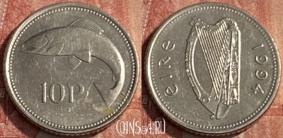 Ирландия 10 пенсов 1994 года, KM# 29, 225q-061 ♛