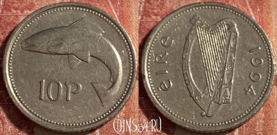 Ирландия 10 пенсов 1994 года, KM# 29, 476р-040 ♛