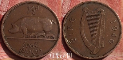Ирландия 1/2 пенни 1940 года, KM# 10, 333k-060