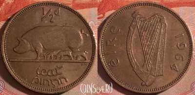 Ирландия 1/2 пенни 1964 года, KM# 10, 120b-119