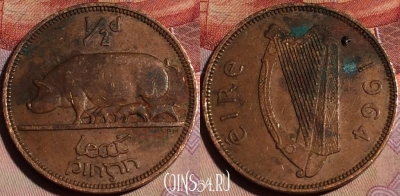 Ирландия 1/2 пенни 1964 года, KM# 10, 146b-117