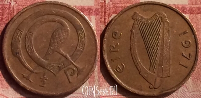 Ирландия 1/2 пенни 1971 года, KM# 19, 103m-111