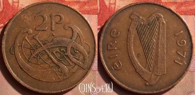 Ирландия 2 пенса 1971 года, KM# 21, 419-033