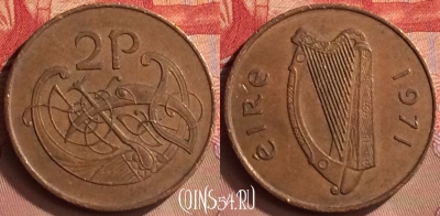 Ирландия 2 пенса 1971 года, KM# 21, 422-044
