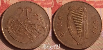 Ирландия 2 пенса 1971 года, KM# 21, 431-008